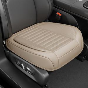 2 Pack Car Bottom Seat Covers, Luxury Leather Front Seat Covers, Breathable and Waterproof Automotive Bottom Seat Covers, Universal Anti-Slip Seat Covers Fit for Most Vehicles (Beige, 2 PCS)