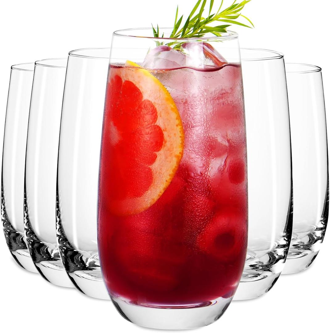6pcs Highball Glasses Set - 16 oz, Mojito Glass Cups, Collins Glassware Set