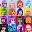 PLULON 12Pieces Colorful Wigs, Party Wigs and Sunglass Set, Neon Short Bob Wig Sunglass Pack Costume Colorful Cosplay Wig Daily Party Hairpieces Bachelorette Halloween Costume