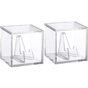 Clear Acrylic Championship Ring Display Case, Acrylic Easel Display Stand Box and Stand Holder, Clear Ring Souvenir Collectables Display Case Holder Box for Rings Medals Chips Crystal, 2Pcs