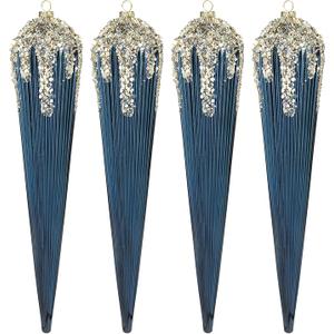 KI Store 4pcs Extra Large Christmas Icicles Burgundy 12-Inch Christmas Tree Decorative Hanging Ornaments for Xmas Tree Decor Blue