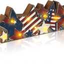 Youyole 4th of July Decorations-Retro Patriotic Table Centerpieces with LED Lights,Memorial Day Star Wooden Sign Decor, 3D Block Red White Blue Decor for 250th Anniversary Home Mantel Desk Party, 13 x 3.35 inches