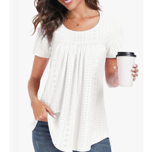 Women's Tunic Tops Loose Fit Short Sleeve Shirts Crew Neck Summer Casual Tops, 2XL, White