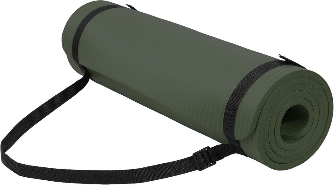 Fitvids Yoga Mat, 1/2-Inch Extra Thick High Density Exercise Mat, Anti-Tear Exercise Yoga Mat with Carrying Strap, Suitable for Various Yoga Exercises (Green Jasper)