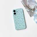 NITITOP for iPhone 16 Case Cute Flower Floral Leaves - Blue | Aesthetic, Flower branch, For girls women, Slim fit, Soft TPU, Shockproof, Protective, Waterproof