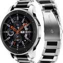 V-MORO Strap Compatible with Galaxy Watch 46mm(2019) Bands/Gear S3/Gear S3 Classic/Galaxy Watch 3 45mm Band Men Solid Stainless Steel Replacement Silver/Black(Not for galaxy watch 4 classic 46mm)