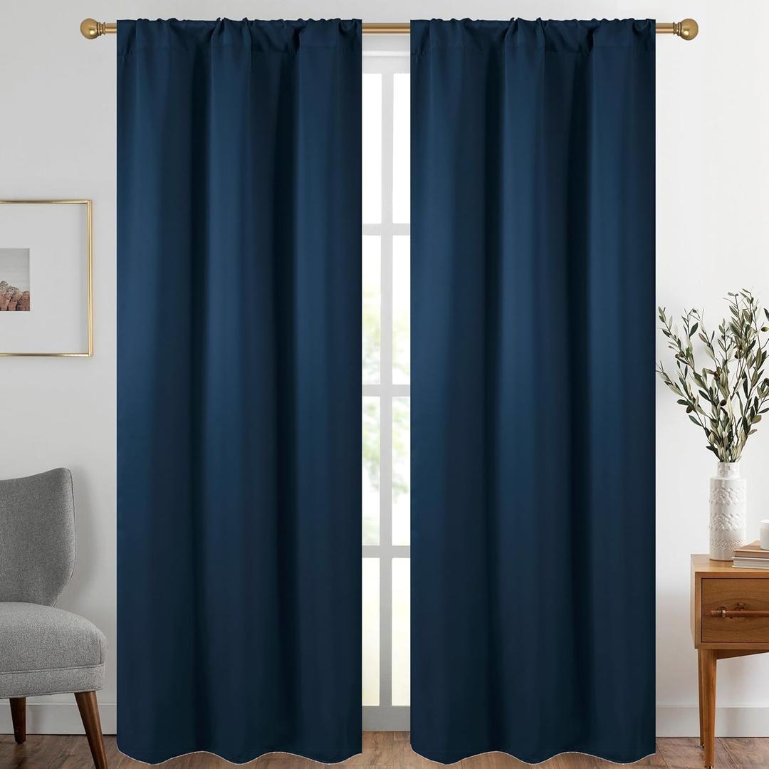 Diraysid Navy Blue Blackout Curtains for Bedroom and Living Room Thermal Insulated Room Darkening Curtains Drapes, 42 x 84 inch, 2 Panels