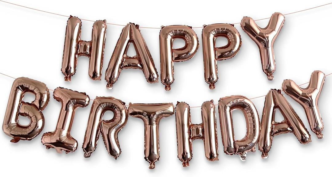HOUSE OF PARTY Happy Birthday Balloon - 16 inch | Rose Gold Mylar Capital Foil Birthday Balloons Banner, Rose Gold Party Decorations for Men, Women