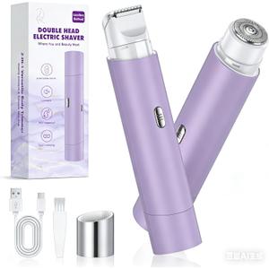 Bikini Trimmer for Women, Dual Head Face Shaver Body Hair Trimmer, IPX7 Waterproof Women's Electric Razor for Legs, Purple