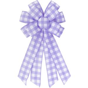 Large Purple White Buffalo Plaid Wreath Bows, Farmhouse Burlap Bow for Wreath Rustic Crafts Decorative Hanging Ornament Bow for Indoor Outdoor Wedding Holiday Birthday Party Decorations