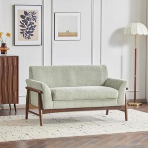 Christopher Knight Home Canna Boucle Flared Arms Loveseat, Comfy Upholstery 2 Seater Sofa, Wooden Frame Living Room Chair, Soft Seating Lounge Sofa for Bedroom/Office, Light Green + Walnut