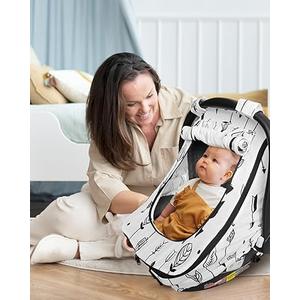 HippoBaby Car Seat Cover for Babies with 100% Cotton Muslin Material| Breathable Carseat Cover for Boys and Girls | Infant Car Seat Canopy for Boys and Girls (Arrows)