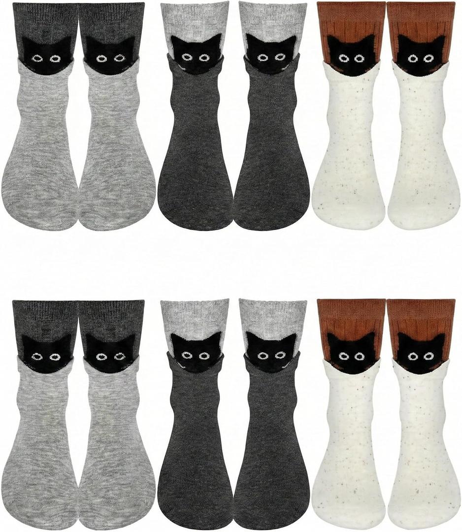 6 Pairs Women Cat Socks Cute Animal Socks Funny Crew Sock Birthday Gift Novelty Cat Sock for Girls Cats Lover women