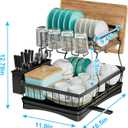 7 code Large Dish Drying Rack for Kitchen Counter, Detachable Large Capacity Dish Drainer Organizer, 2-Tier Dish Racks with Utensil Holder, Black