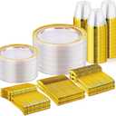 WELLIFE 450 PCS Clear Gold Disposable Dinnerware Set for 75 Guests, Clear and Gold Plastic Plates for Party, 75 Dinner & Salad Plates, Cups, Spoons Forks Knives for Wedding and Party Anniversary