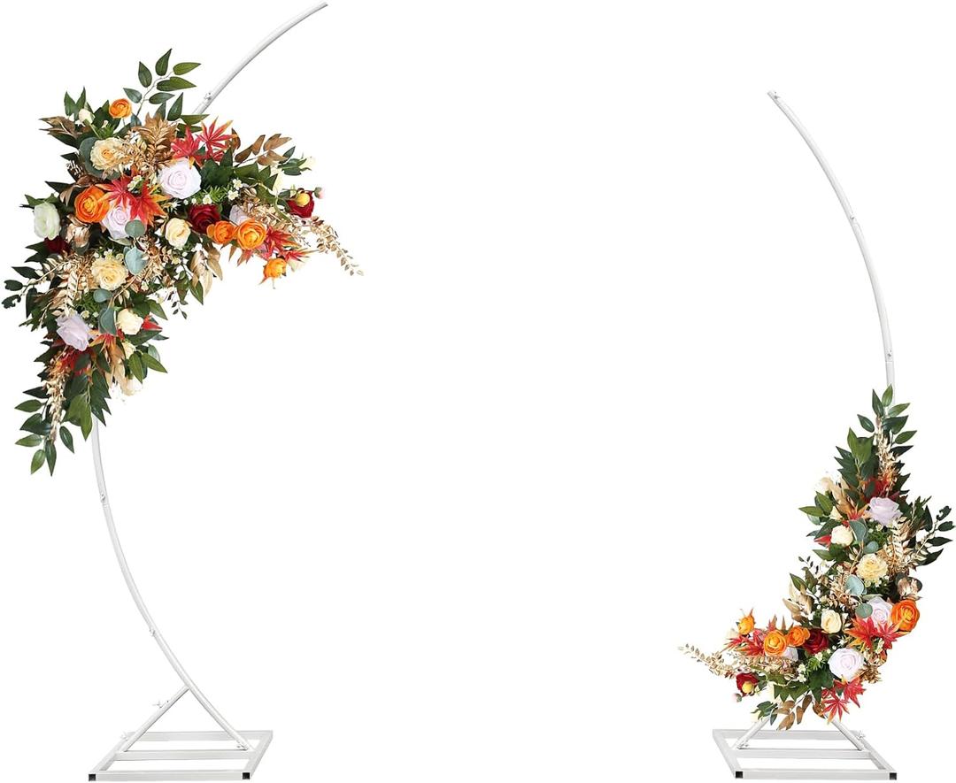 Metal Open Arch Backdrop Stand,Set of 2 White Curved Arch Backdrop Stand Half Moon Wedding Arches for Ceremony,Birthday,Anniversary,Baby Shower,Floral Stand,Ramadan Decoration(6.7FT & 5.8FT)