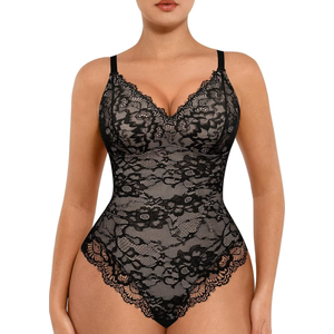 FeelinGirl Shapewear Bodysuits for Women Lace Shapewear Tummy Control V-Neck Sleeveless Bodysuit Tops Jumpsuit Size XL