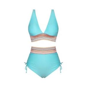 Women’s Aquamarine Blue Bikini With Colorful Accent Band XXL