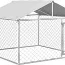PawHut Outdoor Dog Kennel, Heavy Duty Dog Run Outdoor Fence with Waterproof Cover, Galvanized Chain Link, Secure Lock, for Large Breeds, Chickens, Ducks, 6.5' x 6.5' x 5'