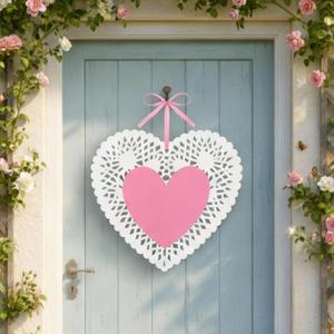 Thyle Valentine Door Decor Wooden Heart Door Sign Love Heart Hanging Plaque for Wedding Birthday Anniversary Holiday Indoor Outdoor DIY Wreath Crafts(Pink)