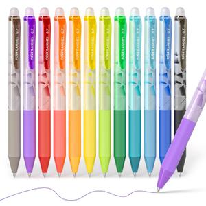 Four Candies 0.7mm Erasable Gel Pens, Make Mistakes Disappear Colored Pens, 12 Colors Retractable Fine Point Erasable Pens for Writing, Drawing, Planner & School Supplies