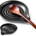 Gencywe Spoon Rest for Stove Top, 6.1" Large Ceramic Spoon Holder for Kitchen Counter Decor, Heat-Resistant Cooking Utensil Rest, Coffee Spoon Holder, Black Kitchen Spoon Rest for Spoon Ladle Spatula