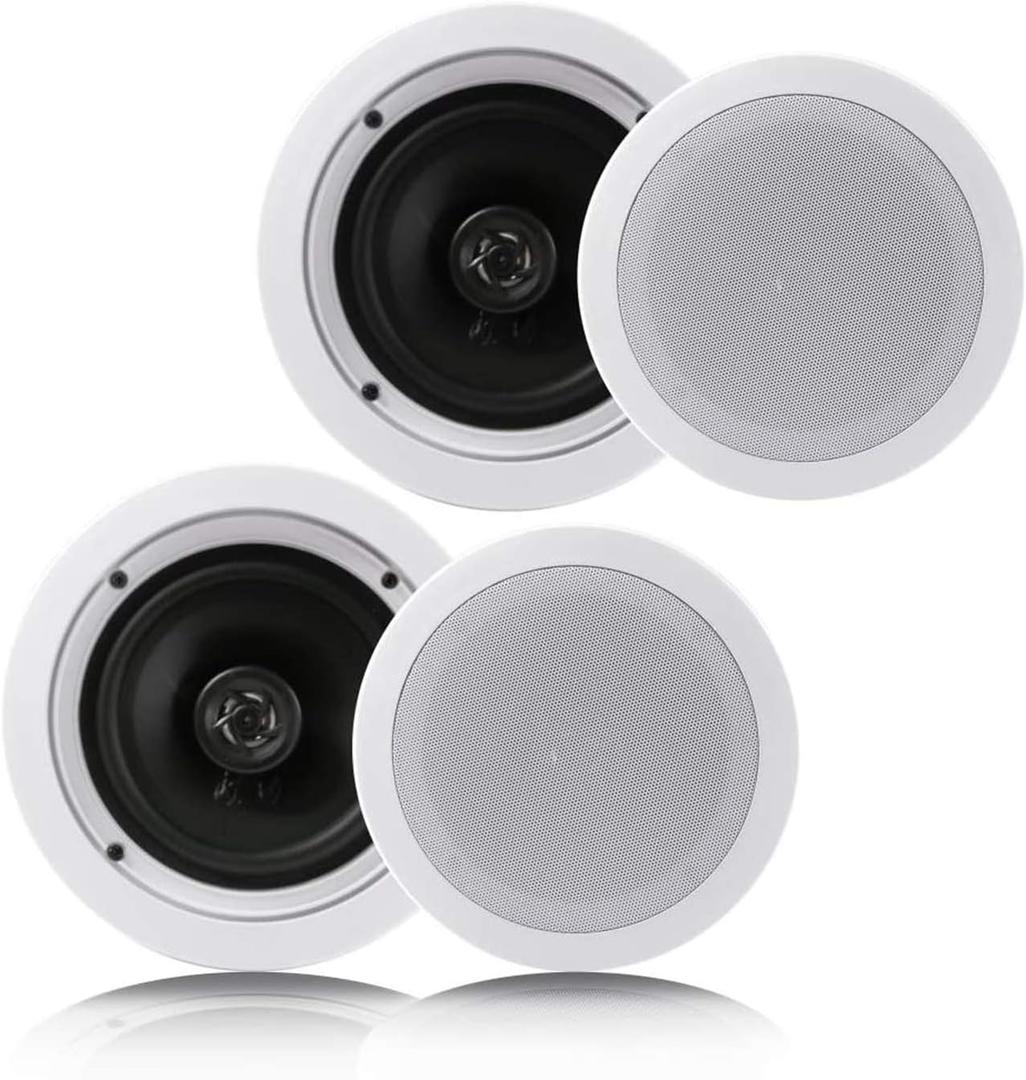 Pyle Pair 6.5 Flush Mount In-wall In-ceiling 2-Way Home Speaker System Spring Loaded Quick Connections Dual Polypropylene Cone Polymer Tweeter Stereo Sound 200 Watts (PDIC1661RD) White