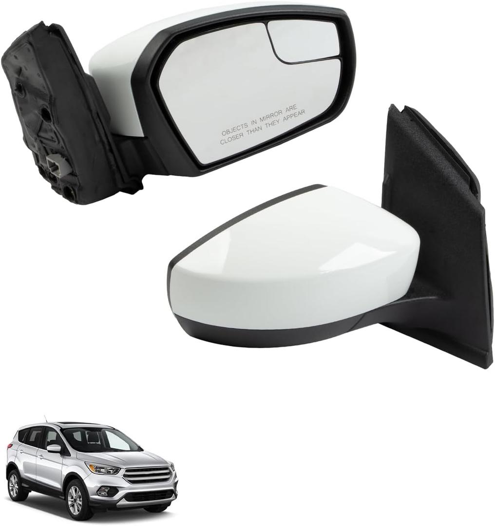Right Passenger Side Mirror Fit for Ford Escape 2017 2018 2019 with Manual Folding Power Glass Replace FO1321564 GJ5417682BB, Non Heated White Mirror Cover 3 pins