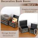 2 Pack Decorative Book Boxes, Wooden Vintage Book Shaped Trinket Box with Lid, Faux Stacked Hollow Books with Hidden Storage, Antique Container for Table Centerpiece, Bookshelf, Library Decor