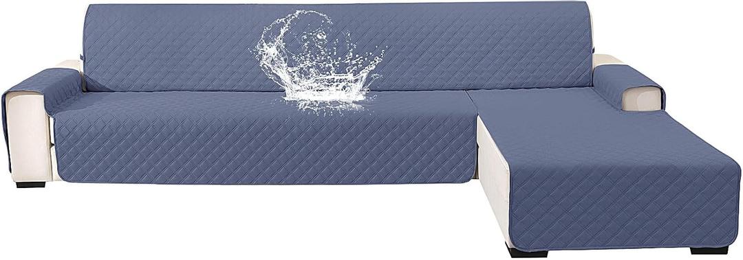 Waterproof Sectional Couch Covers for Dogs, Reversible L Shaped Couch Cover, Sectional Couch Covers L Shape for Pets Dog Cat, Quilted Sofa Covers Washable Sectional (Large, Greyish Blue)