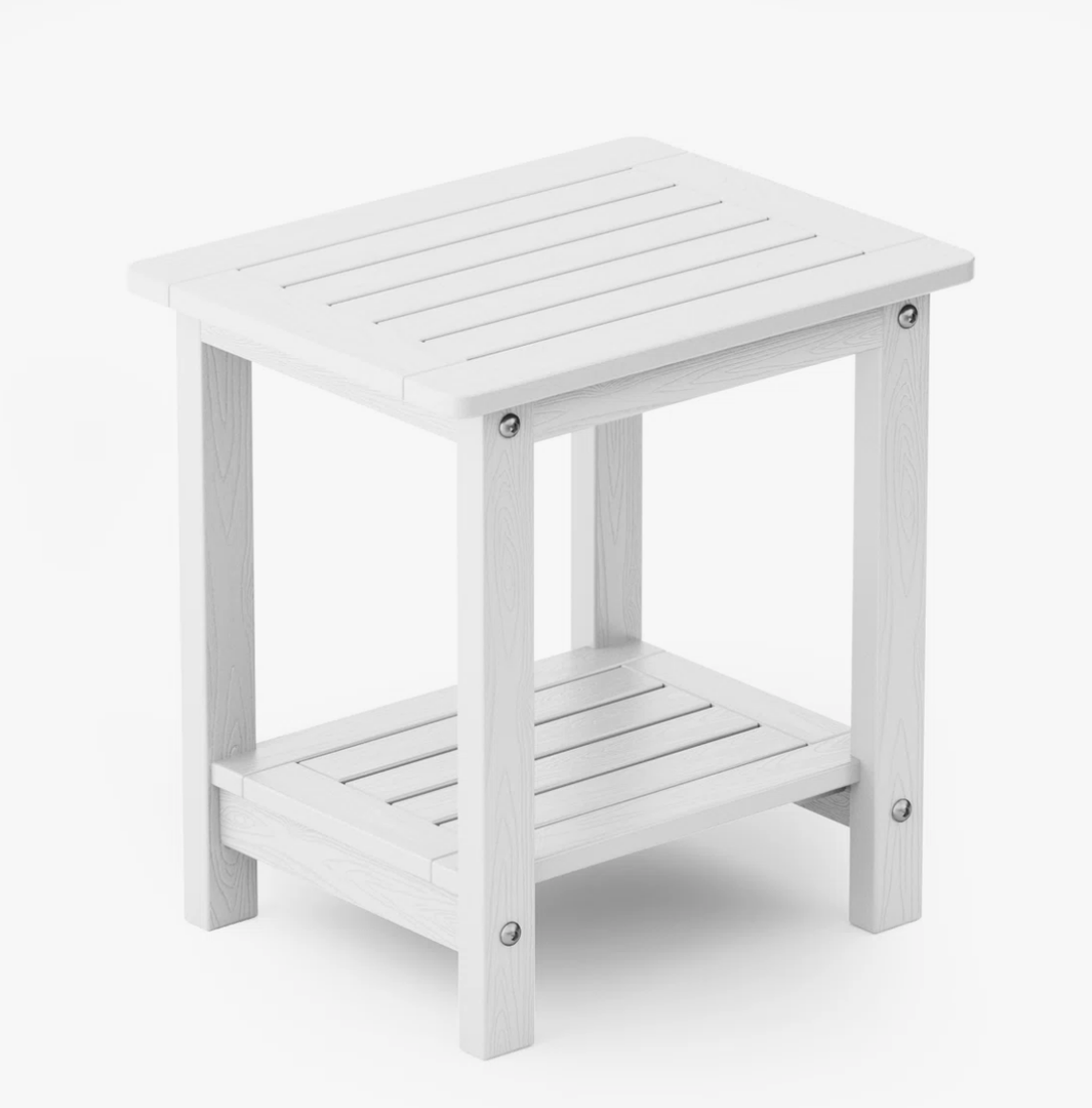 PASAMIC 2-Tier Adirondack Square Side Table, 17" HDPE Outdoor Side Tables, Weather Resistant End Table for Patio, Backyard, Pool, Indoor Companion, Beach, Easy Maintenance (White)