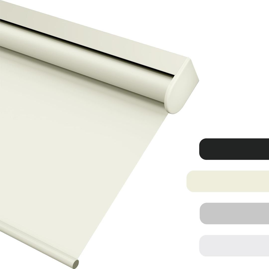 Blackout Roller Shades Cordless Color-Matched Roller Window Blind Free-Stop Simple Style Thermal Insulated Roll Up Blind for Home Office, Beige, Custom Size