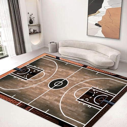 Sports Area Rug 5'x6' Floor Mat Non-Slip Kids Rugs Washable for Living Room Dining Dorm Room Bedroom Home Decor Carpet Basketball Court Wooden Floor
