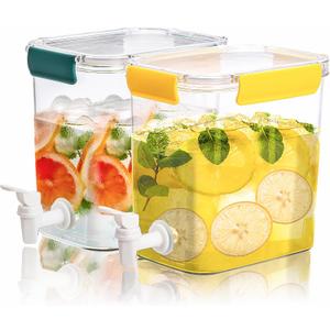 Elsjoy 2 Pack 0.9 Gallon (3.5 L) Plastic Drink Dispenser with Spigot, Fridge Beverage Dispenser Cold Drink Container for Iced Tea, Lemonade, Party, 𝟖" 𝐱 𝟓.𝟓" 𝐱 𝟕.𝟖"