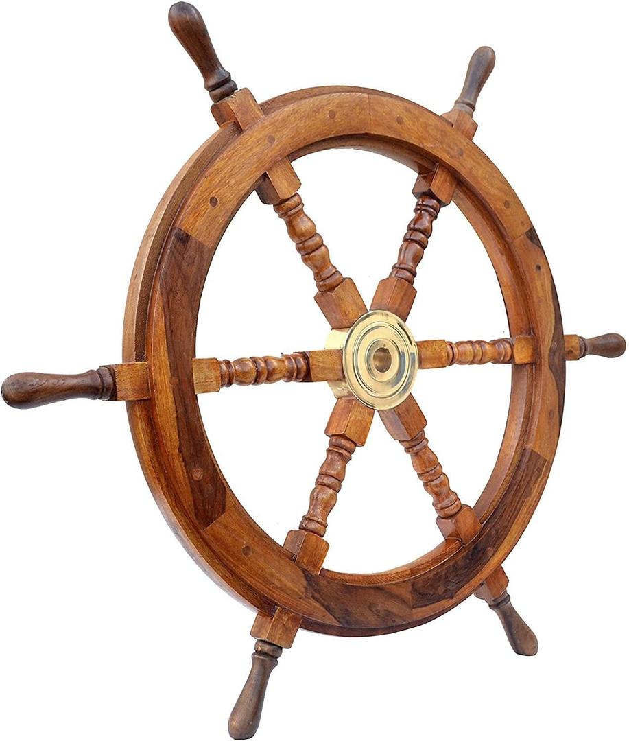 Brainmart Wooden Ship Steering Wheel 18'' Pirate Nautical Wall Art Boat Wheel Handcrafted, Premium Hardwood Captains Ships Wheel for Wall Decor Hangings