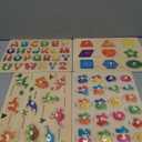 Montessori Wooden Peg Puzzles for Toddlers 3 4 5 Year Old, 4 Pcs Kids Educational Toys Preschool Learning Activities-Alphabet, Shape, Number and Dinosaur, Baby Puzzle Gifts for Boys Girls
