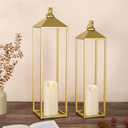 22'' 19'' Large Lanterns Decorative Outdoor Indoor, Set of 2 Gold Metal Candle Lantern Modern Farmhouse Floor Lanterns Decorative for Mantle, Patio, Porch, Garden, Home Decor