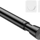 MEXAU 1Pack Spring Tension Curtain Rod 26-39 inch Black Adjustable Spring Rod Extendable Tension Rod For Kitchen, Bathroom, Window, Bookshelf, Closet Black