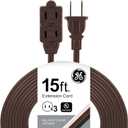 GE 3-Outlet Extension Cord with Multiple Outlets 15 Ft Power Strip 2 Prong 16 Gauge Twist-to-Close Safety Covers Outdoor Extender UL Listed Brown 51957