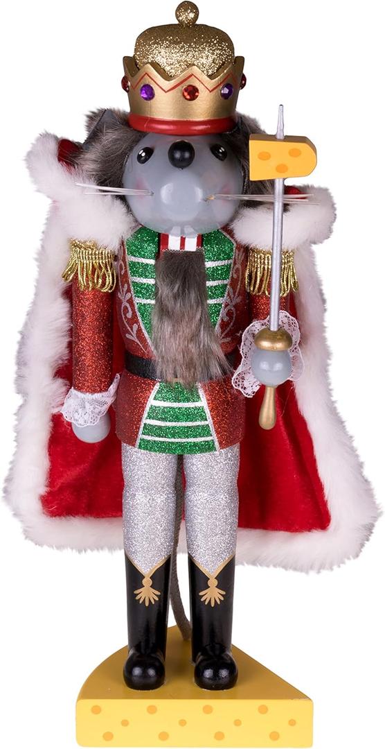 Clever Creations Mouse King 14 Inch Traditional Wooden Nutcracker, Festive Christmas Dcor for Shelves and Tables
