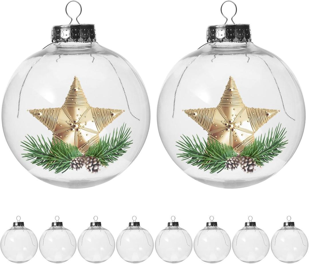 BESPORTBLE 10 Pcs Clear DlY Fillable Ornaments Balls, 4 Inch Transparent Fillable Tree Ornaments with Removable Top, Plastic Round Hanging Balls for Xmas Tree Holiday Home Party Decor DIY Crafts