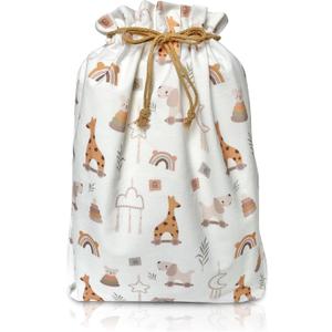 Gather & Knot Drawstring Gift Bags | Premium Canvas | 20" Large Gift Bags | Reusable Fabric Wrap for Baby Shower, Birthday, Gender Reveal, Neutral | Boho Toy Flat Bottom