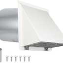 8 Inch Hooded Wall Vent with Screen and Damper,Outdoor Wall Exhaust Vent Cover Cap for Kitchen Range Hood Dryer Duct Ventilation &Exterior Air Exhaust Applications,Galvanized Steel,White