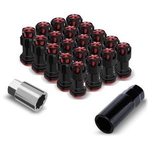 Lug Nuts Aluminum/Alloy Steel Tire Nut Lock 16 PCS Hex Nuts,4xEight Point Spline Nuts,1xHex Socket Key,1xEight Point Spline Socket Key,22mm OD/45mm H (Red Accents/Black Body, M12x1.25)