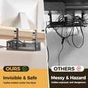 Under Desk Cable Management Tray Black, Cinati Wire Organizers No Drill, Cable Tray with Clamp for Wire Management, Cord Organization Box for Office, Home - No Damage to Desk