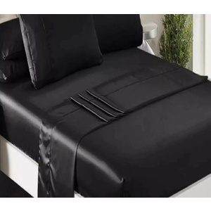 Niagara Satin Queen Bed Sheet Set 4 Pieces Black Silky Smooth Bridal Satin Deep