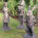 Alice in Wonderland Outdoor Statues - 5PCS Set | Ideal for Alice in Wonderland Decor Crafted from Durable Hand-Cast Stone Resin, Perfect for Indoor and Outdoor Garden, Patio, Lawn, and Yard Decoration