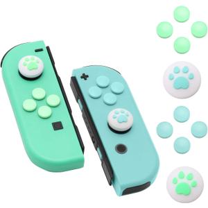 Paw Print Thumb Grip Caps for Nintendo Switch, Button Cap Set for Nintendo Switch Joy-con - Animal Crossing New Horizons Theme (Bluegreenwhite)