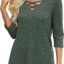 Heymiss Womens Sweaters 3/4 Sleeve V Neck Shirts Dressy Casual Blouses Loose Fit Tunic Tops Criss Cross (L)