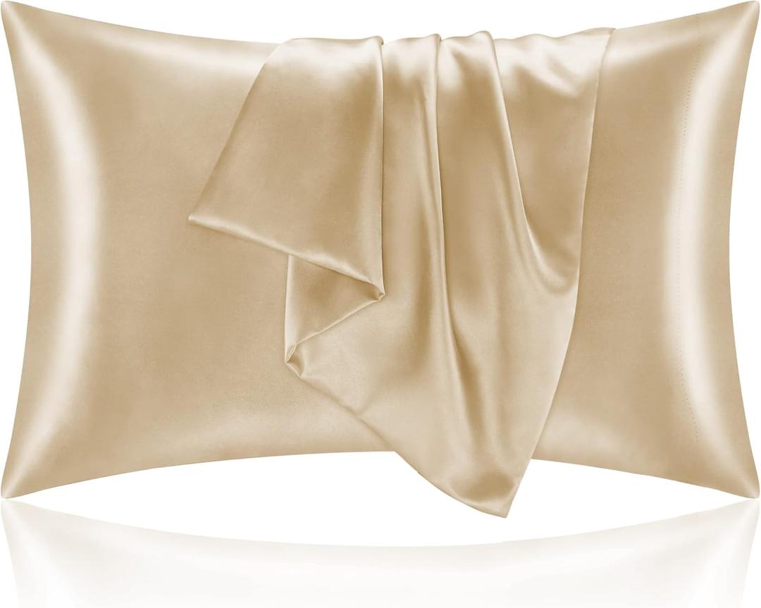 BEDELITE Satin Pillowcase for Hair and Skin, Super Soft and Cooling Similar to Silk Pillow Cases 2 Pack with Envelope Closure, Gift for Women Men(20"x40" King Size, Champagne)